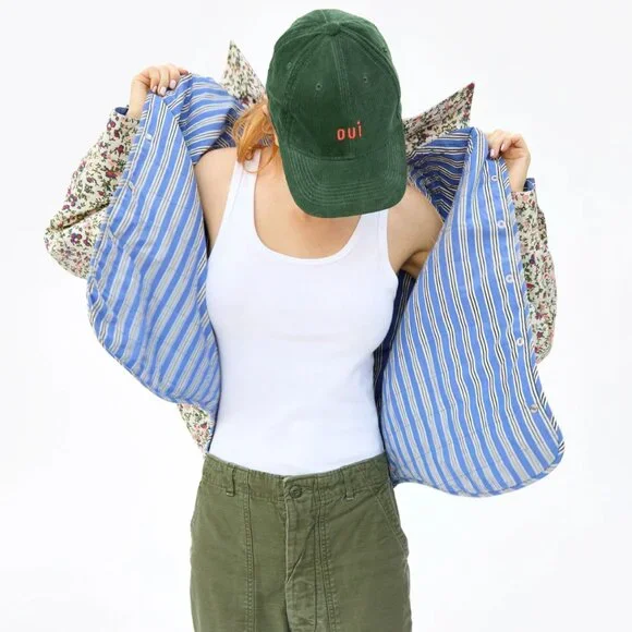 CLARE V Jacque Jacket Ditsy Floral & Maroq Stripe Sz S/M - Picture 2 of 3